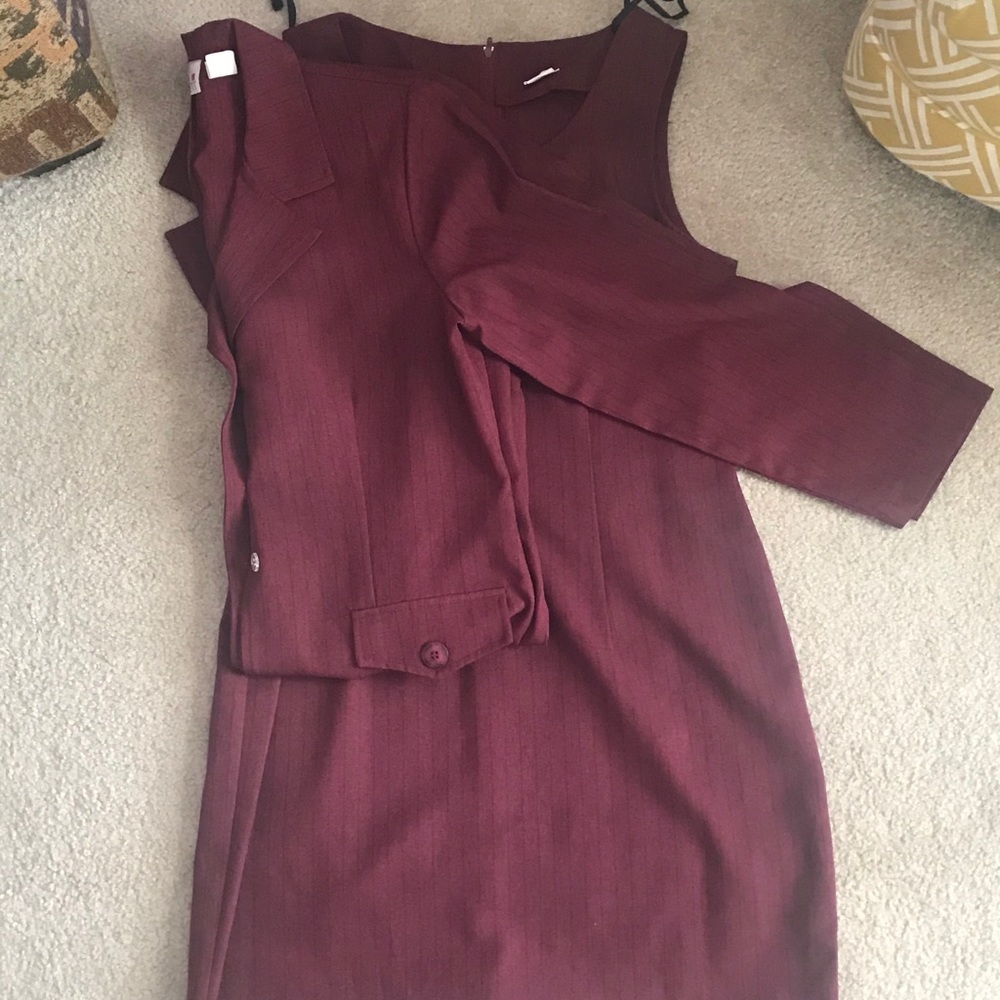 Maroon Pinstripe Two Piece Business Suit